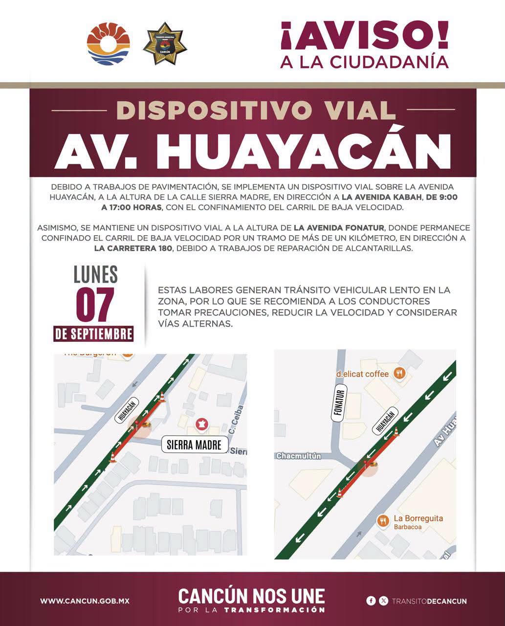 Cierres parciales y tránsito lento en avenidas de Cancún