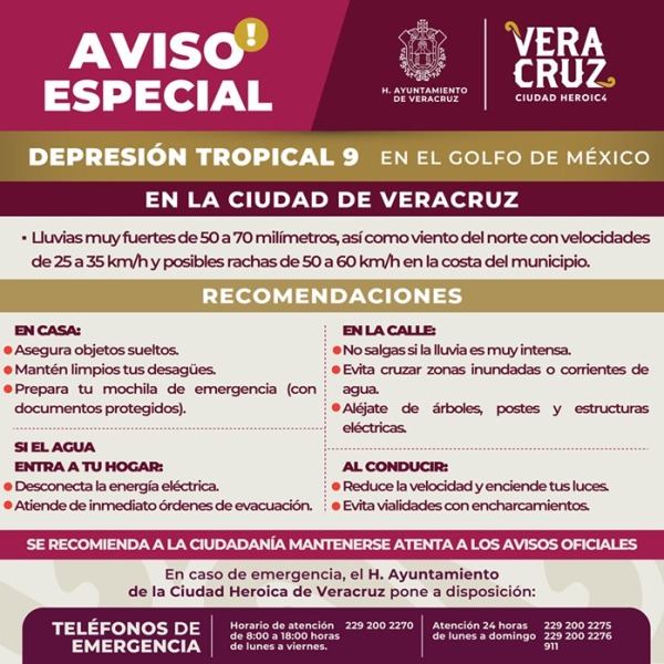 Veracruz pide precaución ante depresión tropical en el Golfo