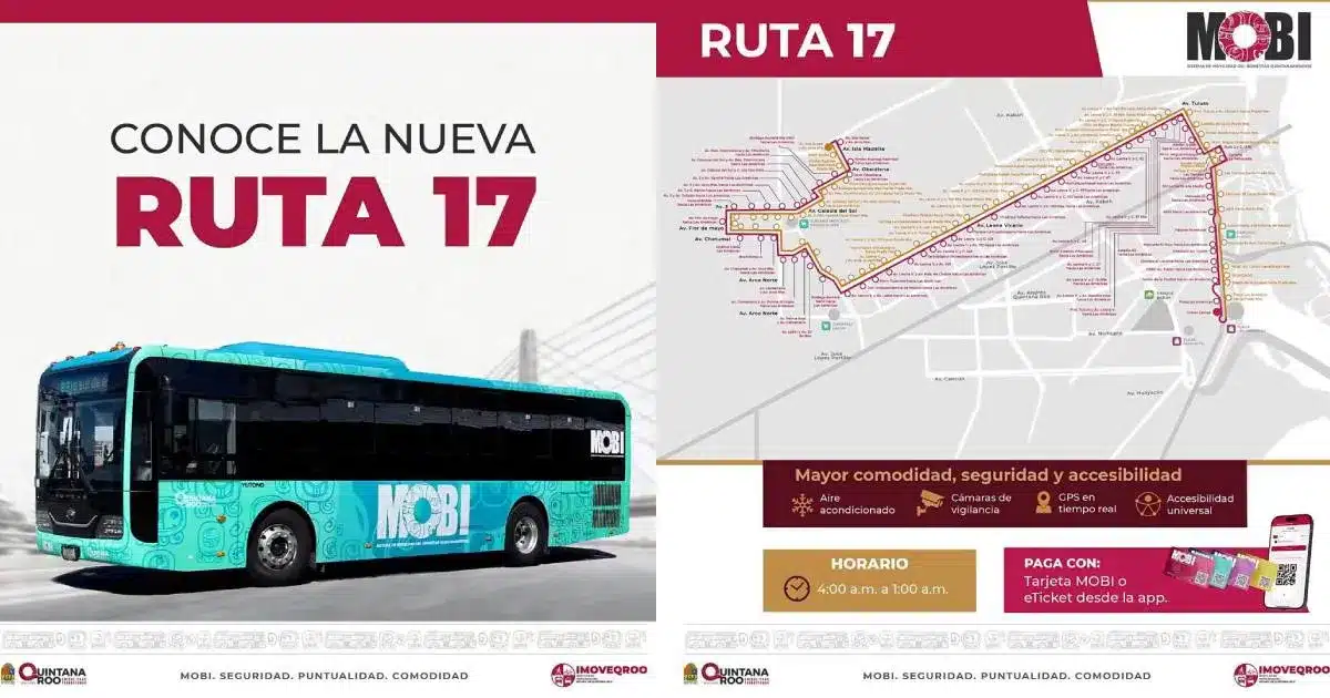 Ruta 17 de MOBI arranca gratis el 19 de octubre en Cancún